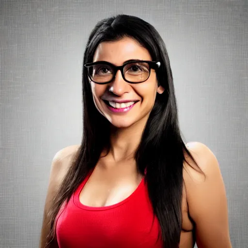 Prompt: portrait of an athletic 4 0 - year old mexican lebanese woman with long dark hair and glasses, cute smile, digital art