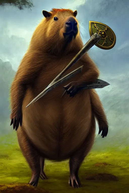 Image similar to a capybara in the style of an armored knight, as a matte oil painting and d & d art, fullbody, blue magic, arcane plasma, sharp focus, award - winning, extremely detailed, 4 k,