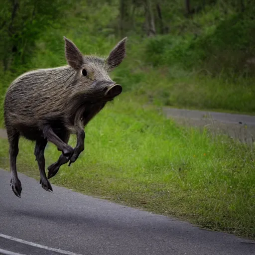 Image similar to Bicycle crashing into a wild boar, 8k, 50mm, award winning photo