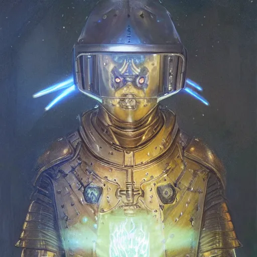 Image similar to medieval paladin knight armor anthropomorphic shiba inu scifi kirlian photography electric field glowing, cyberpunk, portrait art by donato giancola and greg rutkowski, realistic face, kirlian field, glowing in tesla electricity visible magnetic field, digital art, trending on artstation, symmetry