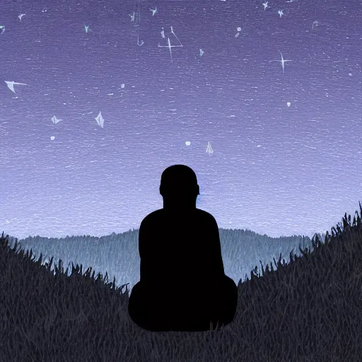 Prompt: illustration of a person stargazing peacefully