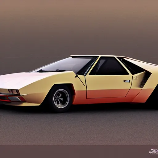 Image similar to an amalgamation of a lamborghini countach and a datsun 2 6 0 z, concept art, 8 k, highly detailed