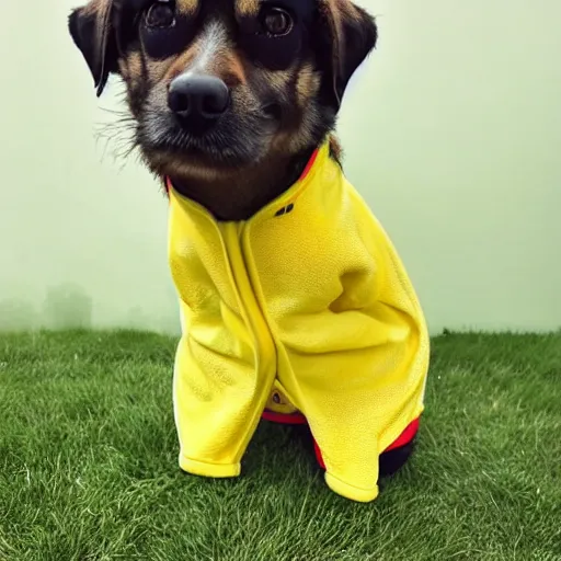 Image similar to dog wearing bannana suit