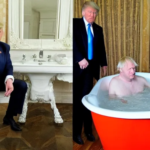 Image similar to photo of donald trump and boris johnson sitting in a bathtub