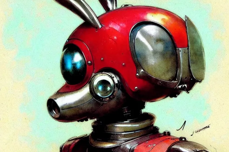 Image similar to adventurer ( ( ( ( ( 1 9 5 0 s retro future robot android rabbit. muted colors. ) ) ) ) ) by jean baptiste monge!!!!!!!!!!!!!!!!!!!!!!!!! chrome red