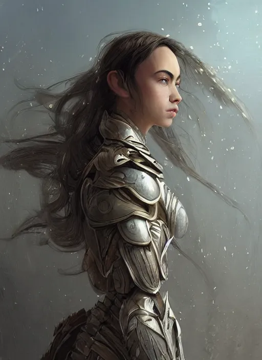 Image similar to a professional portrait of a beautiful young female, clothed in ethereal battle armor, olive skin, long dark hair, beautiful bone structure, symmetrical facial features, intricate, elegant, digital painting, concept art, smooth, sharp focus, finely detailed, illustration, from Valerian and the City of a Thousand Planets, in the style of Ruan Jia and Mandy Jurgens and Artgerm and Greg Rutkowski and William-Adolphe Bouguerea