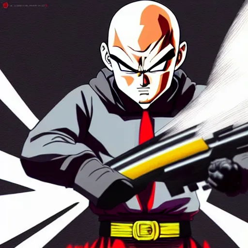 Prompt: Agent 47 in a scene from Dragonball z, artstation, concept art, smooth, sharp focus, illustration, art by and Katsuhiro Otomo and Jessica prando