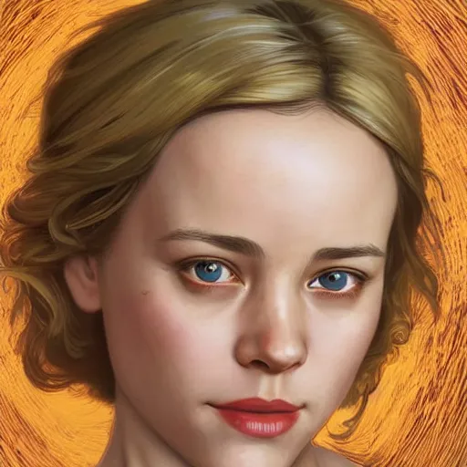 Image similar to Young blonde Rachel McAdams, highly detailed, digital painting, artstation, concept art, smooth, sharp focus, illustration, ArtStation, art by artgerm and greg rutkowski and alphonse mucha and J. C. Leyendecker and Edmund Blair Leighton and Katsuhiro Otomo and Geof Darrow and Phil hale and Ashley wood and Ilya repin and Charlie Bowater