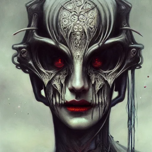 Prompt: a portrait of a beautiful vampire, sci-fi concept art by giger and beksinski and szukalski and wlop and pete mohrbacher, digital art, highly detailed, intricate, horror, sharp focus, Trending on Artstation HQ, deviantart, unreal engine 5, 4K UHD image