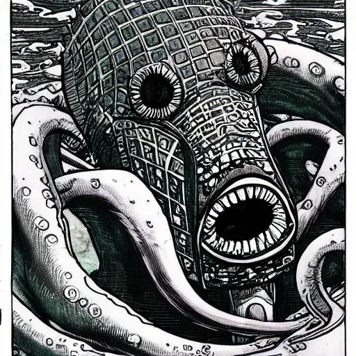 Image similar to Squid Monster by Otomo Katsuhiro, character art