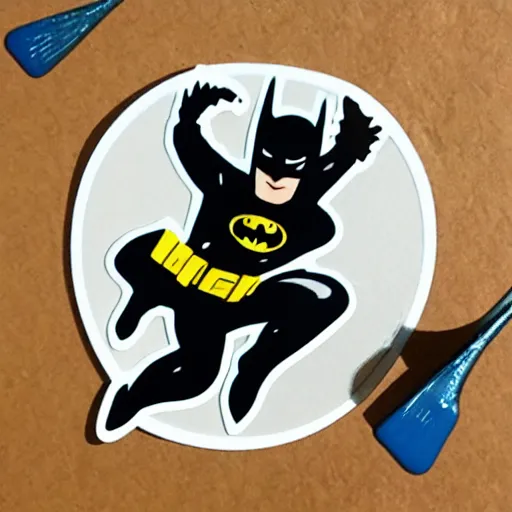 Image similar to die cut sticker of batman breakdancing, dripping paint