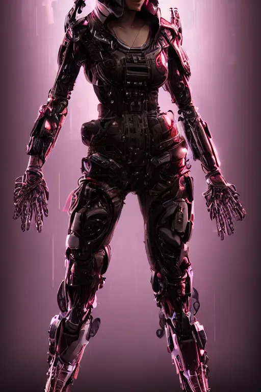 Image similar to a beautiful insufficently dressed metahuman biomechanical heavily cybered female shadowrunner fullbody portrait by echo chernik in the style of shadowrun returns pc game. 8k 3d realistic render. Dark atmosphere volumetric lighting. Cyberpunk feel. Hypermaximalist ultradetailed cinematic charachter concept art. Uncut, unzoom, centered, slightly distant, but clearly visible, feminine pose. Digital illustration. View from below