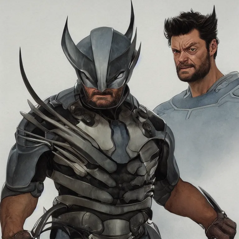 Image similar to Karl Urban as Wolverine, highly detailed, digital painting, artstation, concept art, smooth, sharp focus, illustration, ArtStation, art by artgerm and greg rutkowski and alphonse mucha and J. C. Leyendecker and Edmund Blair Leighton and Katsuhiro Otomo and Geof Darrow and Phil hale and Ashley wood and Ilya repin and Charlie Bowater