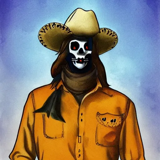 Prompt: skullfaced mexican vaquero, persian folklore illustration