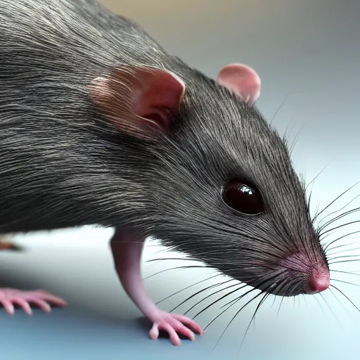 Prompt: the most detailed rat you've ever seen, 4 k, ultra real, 3 d, uhd, nvidia ray tracing, photorealism, crisp, macro lense, e 3 demo,