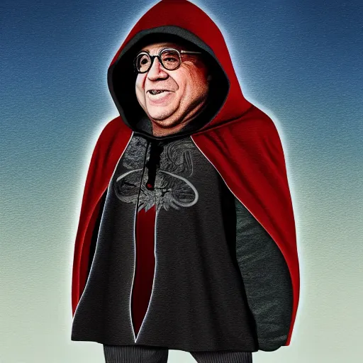 Prompt: danny devito wearing an assassins hood and cloak, digital art, highly detailed, realistic, bright colors, 8 k