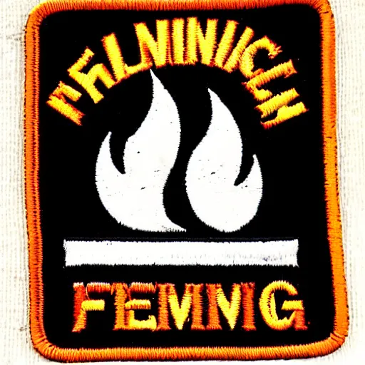 Prompt: a photo of a retro 1 9 7 0's minimalist clean fire flame warning caution punk patch