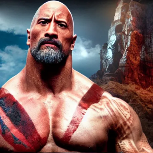 Prompt: Dwayne Johnson as Kratos 4K quality super realistic