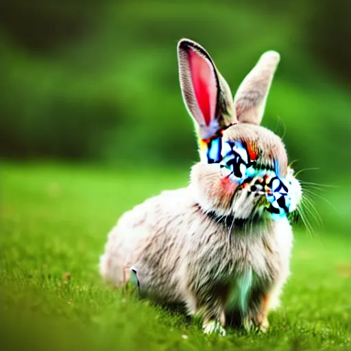 Prompt: beautiful cute portrait photograph of a bunny in the grass