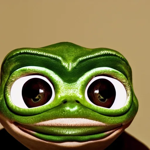 Image similar to A portrait of pepe the frog, perfect faces, 50 mm, award winning photography