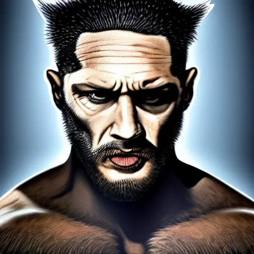 Image similar to Tom Hardy in wolverine suit Digital art 4K quality Photorealism