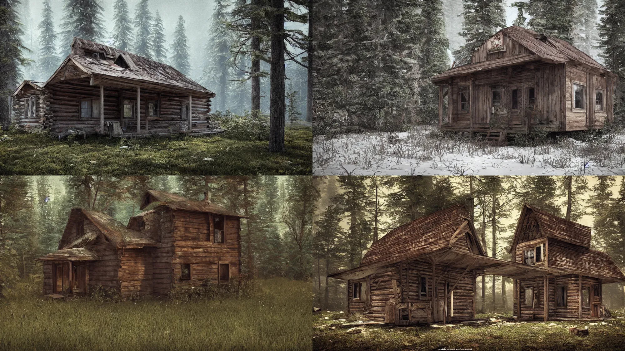 Prompt: Abandoned cabin in the woods, hyper realistic, hyper detailed, 3D, Octane Render