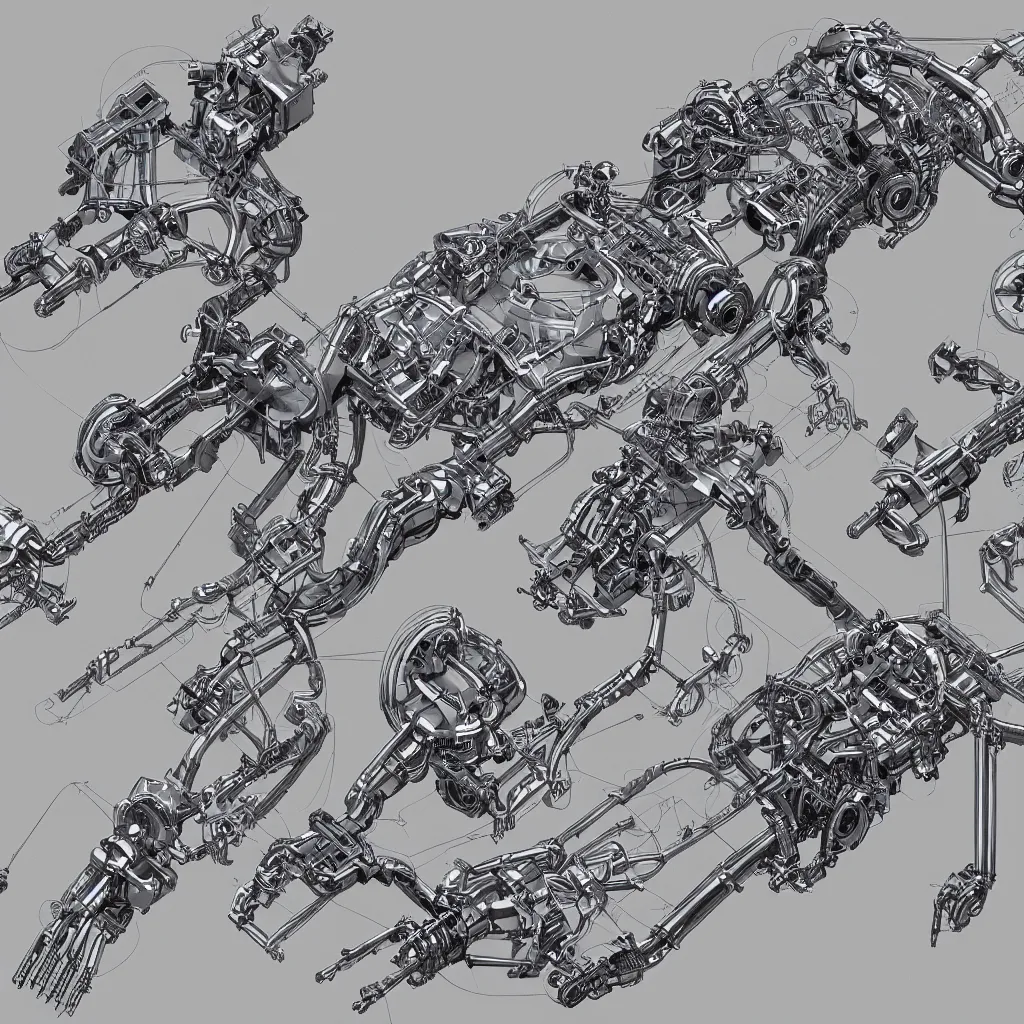 Prompt: Very technical and detailed blueprint of a robotic leg. Intricate details. Ultra detailed. Illustration. Concept Art. Cross Section of mechanical elements. Advanced mechanics. CAD Design.