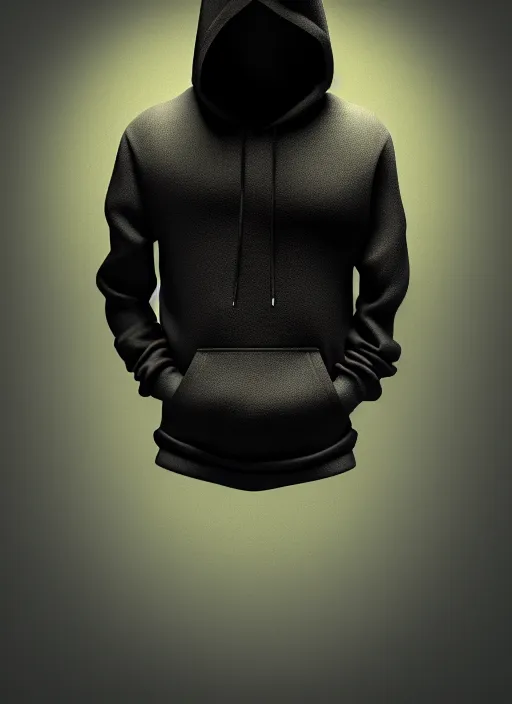 Image similar to hoodie, deep black background, street wear, toyko, intricate, elegant, highly detailed, prism highlights, cgsociety, street photography, smooth, sharp focus, telephoto, depth of field, octane render, blender