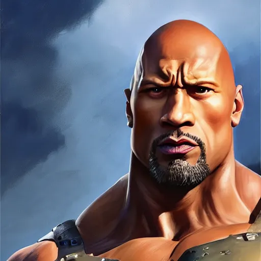 Image similar to greg manchess portrait painting of fierce partially armored foundation aka dwayne the rock johnson from fortnite as overwatch character, medium shot, asymmetrical, profile picture, organic painting, sunny day, matte painting, bold shapes, hard edges, street art, trending on artstation, by huang guangjian, gil elvgren, ruan jia, greg rutkowski, gaston bussiere