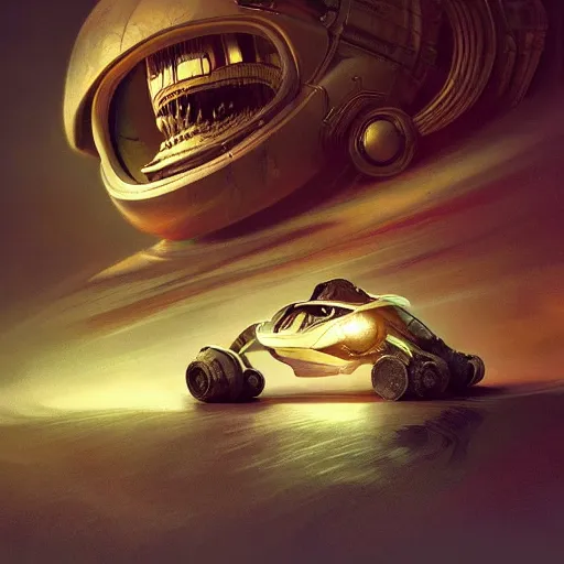 Image similar to an alien automobile, high detail, dramatic light, digital art, chiaroscuro, painted by seb mckinnon and greg rutkowski, trending on artstation