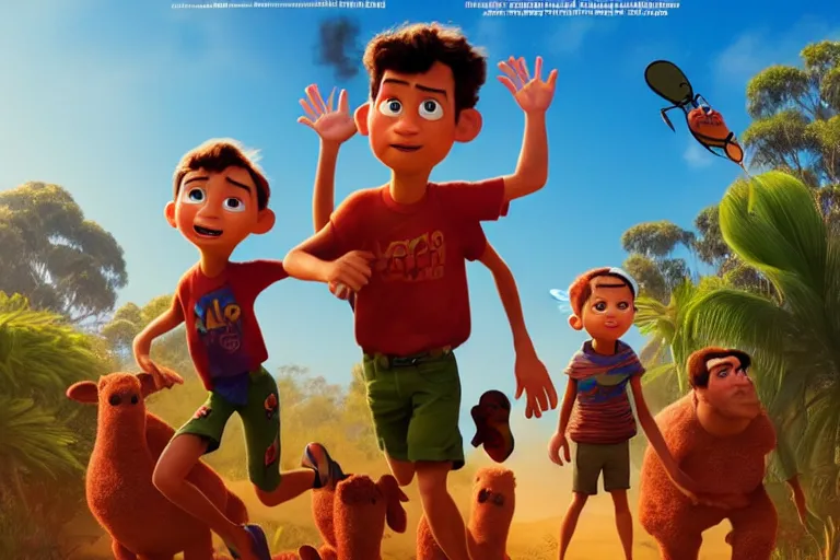 Image similar to pixar poster for the film alex the last boy in australia ; 8 k uhd ; very detailed, focused, colorful, antoine pierre mongin, trending on artstation ;