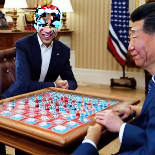 Prompt: joe biden plays go game with xi chinping, go board, white winning, photorealistic