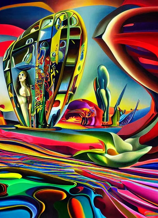 Prompt: an extremely high quality hd surrealism painting of a 3d galactic neon complimentary-colored cartoon surrealism melting optically illusiony high-contrast zaha hadid futuristic jungle ambulance by kandsky and salvia dali the second, salvador dali's much much much much more talented painter cousin, clear shapes, 8k, realistic shading, ultra realistic, super realistic