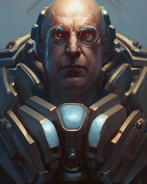 Image similar to sigma from overwatch, character portrait, portrait, close up, concept art, intricate details, highly detailed by greg rutkowski, michael whelan and gustave dore