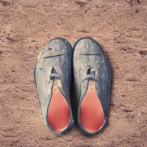 Image similar to a tiny man living inside a dirty womens shoe