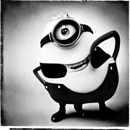 Image similar to old creepy black and white photograph of a minion