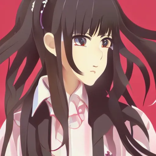 Image similar to a high detail portrait of high school girl by makoto sinkai, kyoto animation, kawaii, full body, in simple background, CLIP STADIO, mad painting