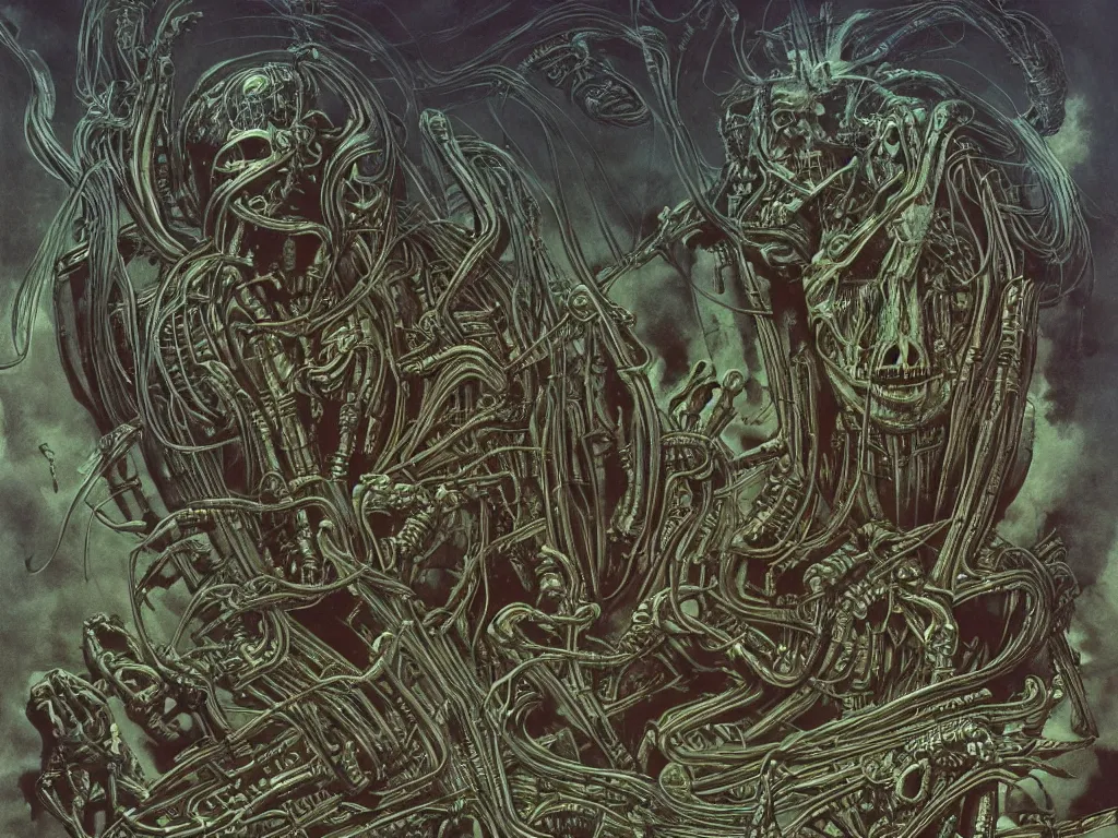 Image similar to Sega Mega Drive Genesis game in the style of H.R. Giger, Zdzislaw Beksinski and Todd McFarlane