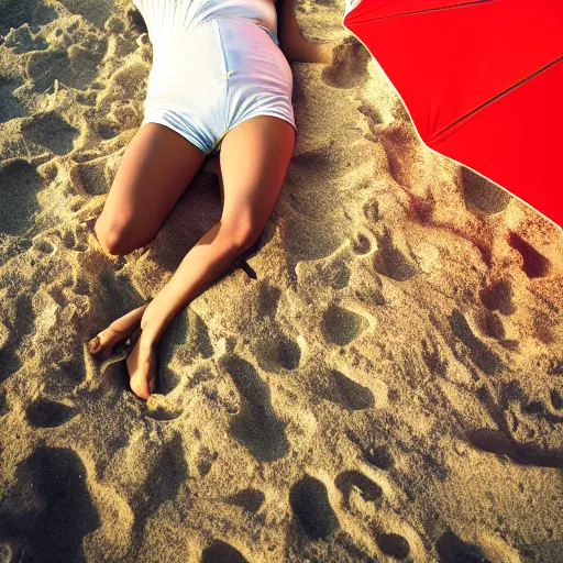 Image similar to a beautiful photo of an astronaut on the beach under a beach umbrella, summer sun, 1 9 7 0, soft light, morning light, photorealistic, realistic, octane, 8 k, cinematic shot