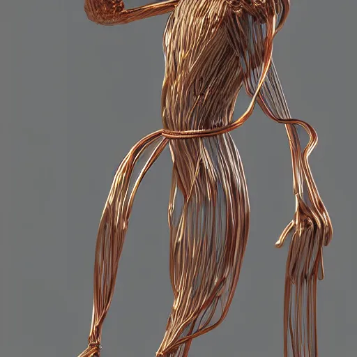 Image similar to human figure made out of wrapped copper wire, 3 d render by pixar and disney,