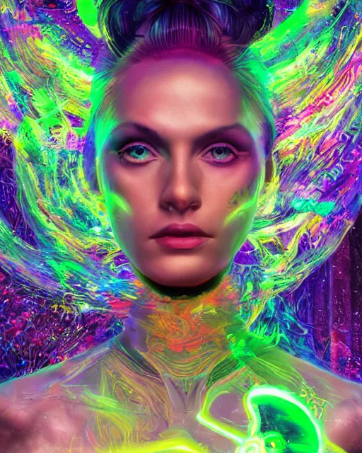 Image similar to a powerful energy psychedelic matrix queen, by alexander fedosav, hyper detailed digital matte painting, concept art, hyperrealism, 1 6 k resolution, cinema 4 d, 8 k resolution, trending on artstation, behance hd, a masterpiece, by stephan martiniere, particles, cel - shaded, power bright neon energy, by david a. hardy,