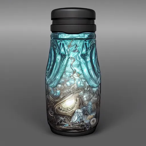 Image similar to highly secured water bottle containing entire unviverse, high detail, fantasy art, concept art, 4 k, ultra detail, computer art