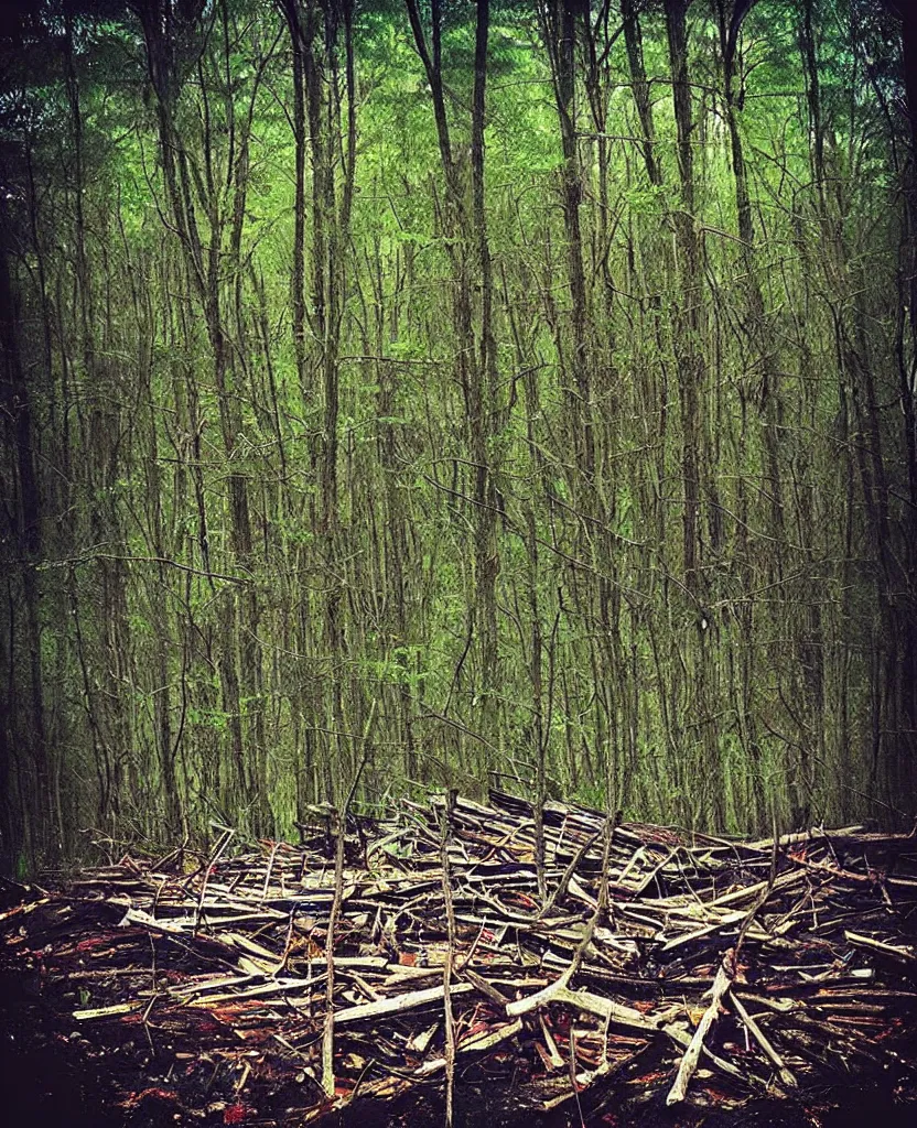 Image similar to “ dense dead forest with a dirty shopping cart ”