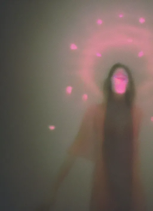 Prompt: a symmetrical female astral projection, liquid glowing aura, heavenly, motion blur, film grain, cinematic lighting, experimental film, shot on 1 6 mm