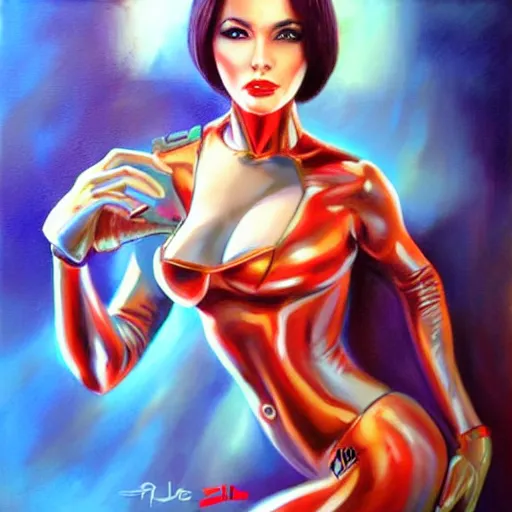 Image similar to retrofuturistic female android, painting by artgerm julie bell