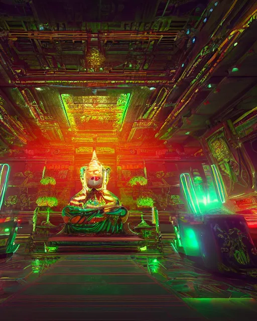 Image similar to buddhist cyber punk temple in the style of andree wallin, vitaly bulgarov, ambient lighting, unreal engine 5, neon light