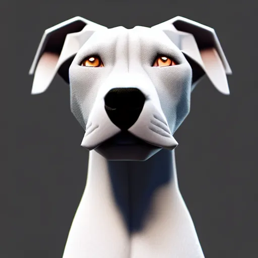 Image similar to photo of a skinny dark gray coat pit bull with a white paws and a white nose! painting, beautiful eyes!, pretty face!!, trending on artstation symmetry, concept art, sharp focus, illustration, art by! ilya kuvshinov!!, octane render