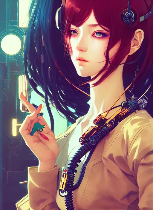 Prompt: portrait of beautiful young cyborg anime maiden, cute-fine-face, pretty face, realistic shaded Perfect face, fine details. Anime, cyberpunk, Warhammer, highly detailed, artstation, illustration, art by Ilya Kuvshinov and Gustav Klimt