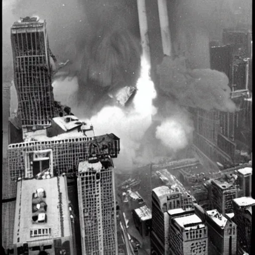 Prompt: king kong smashing the world trade center, award winning photograph