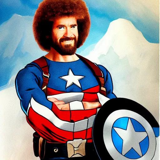 Image similar to Bob Ross as Captain America